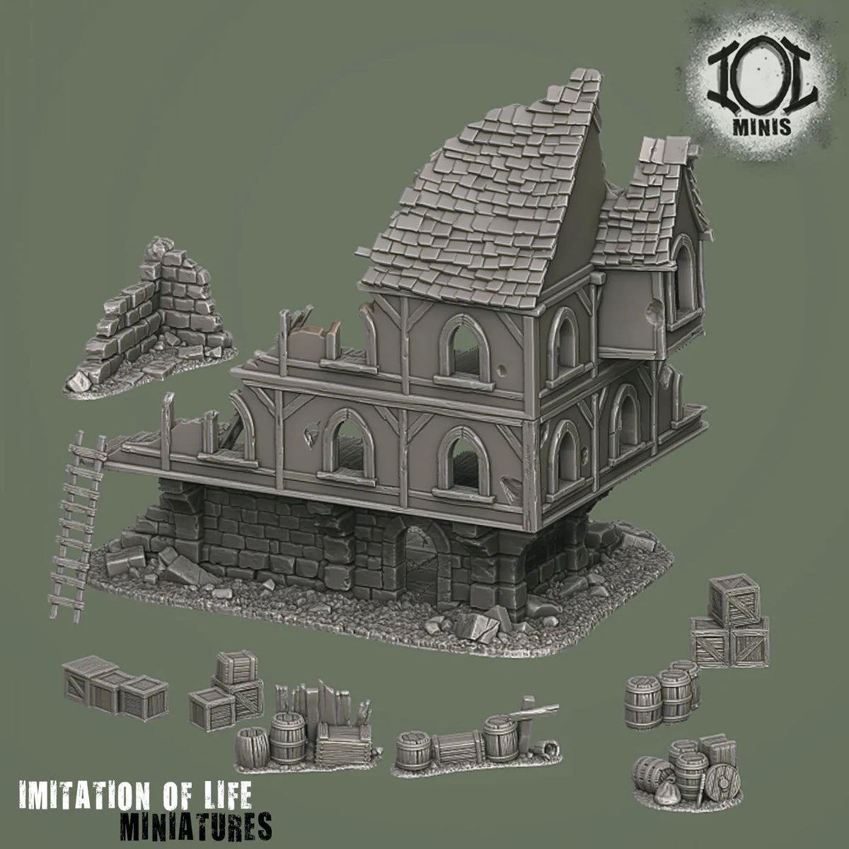 15mm Fantasy Ruined House Set 1 Render
