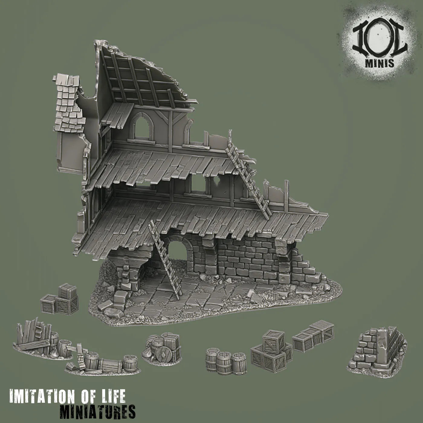 15mm Fantasy Ruined House Set 1 Render02